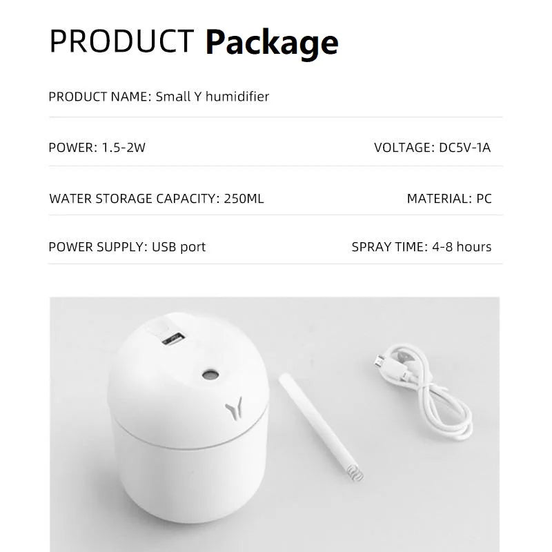 250ML USB Mini Air Humidifier Aroma Essential Oil Diffuser For Home Car Ultrasonic Mute Mist Maker