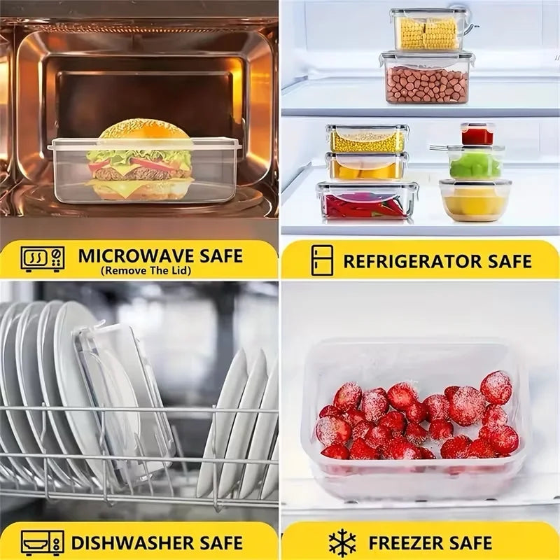 12/16/24pcs Reusable Food Storage Container with Lid, Sealed Plastic Box, Suitable for Kitchen Storage/Picnic/Camping and Office