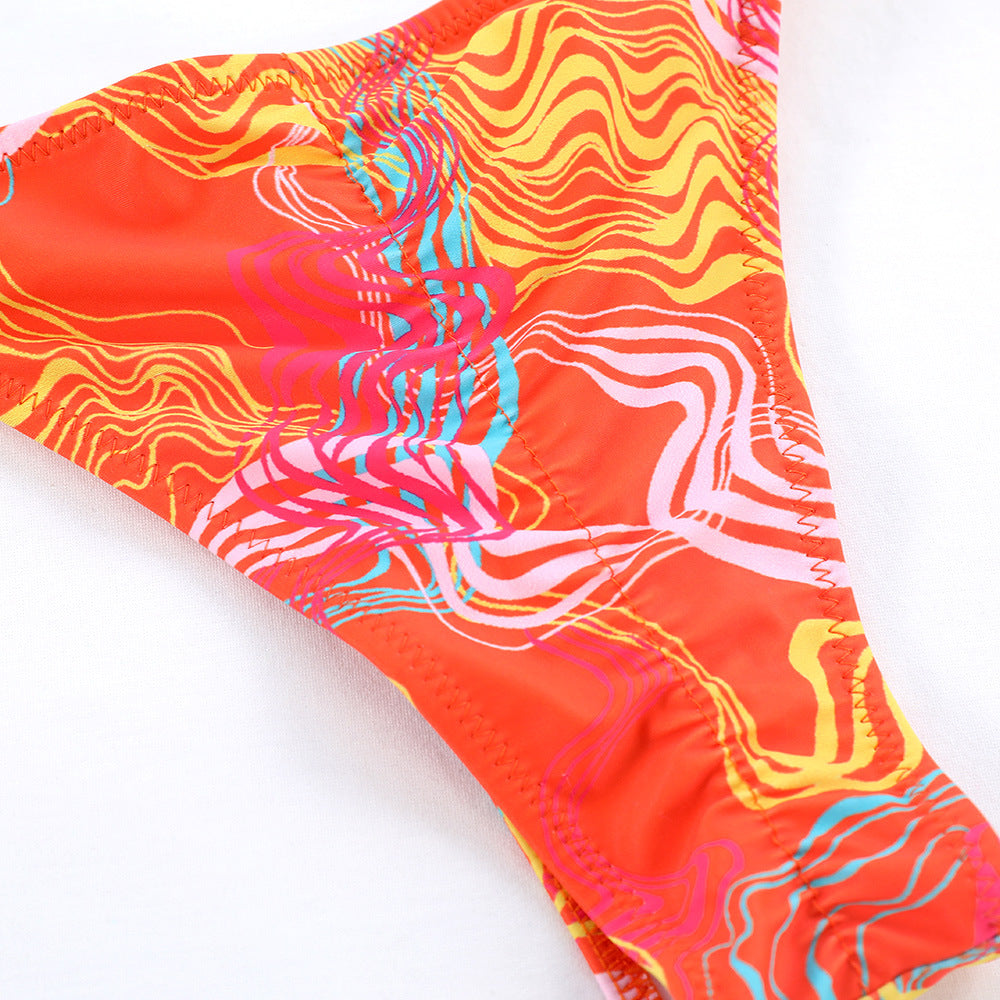 2024 New Sexy Bikini Sets Women Swimwear Printed Halter Lace-Up Thong Swimsuit Women's Bathing Suit biquinis Beachwear