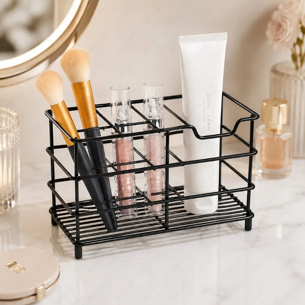 Bathroom Countertop Toothbrush Storage Rack Stainless Steel Organizer for Toothpaste Cups Razors and Daily Essentials