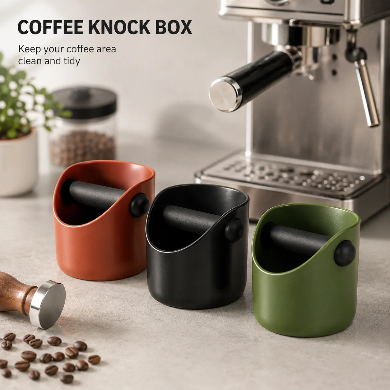 Compact Espresso Knock Box Mini ABS Coffee Grounds Container with Knock Bar for Portafilter Home Coffee Station Countertop Bin
