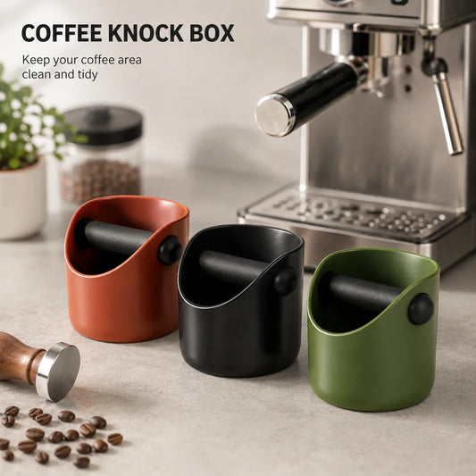 Compact Espresso Knock Box Mini ABS Coffee Grounds Container with Knock Bar for Portafilter Home Coffee Station Countertop Bin