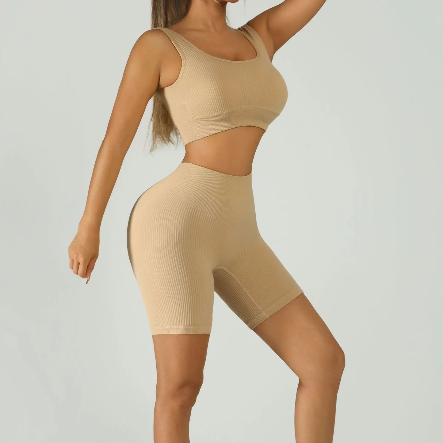 Women Seamless Yoga Set High Waist Biker Shorts Sports Bra Workout Outfit Summer