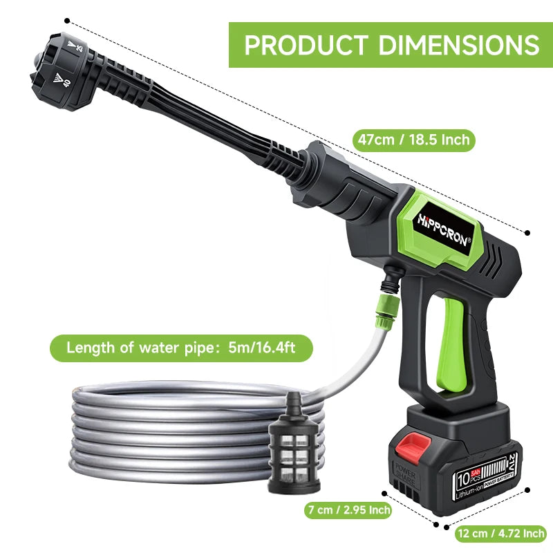 Hippcron Cordless Pressure Washer 1450PSI Portable Power Cleaning 6-in-1 Adjustable Nozzle All-in-One for Car Home Garden