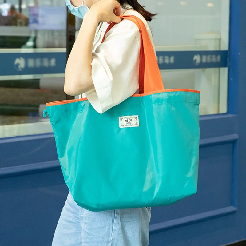 1-Pack Reusable Shopping Bag, Large Capacity Foldable Drawstring Eco-friendly Storage Bag, Casual Shopping Shoulder Bag