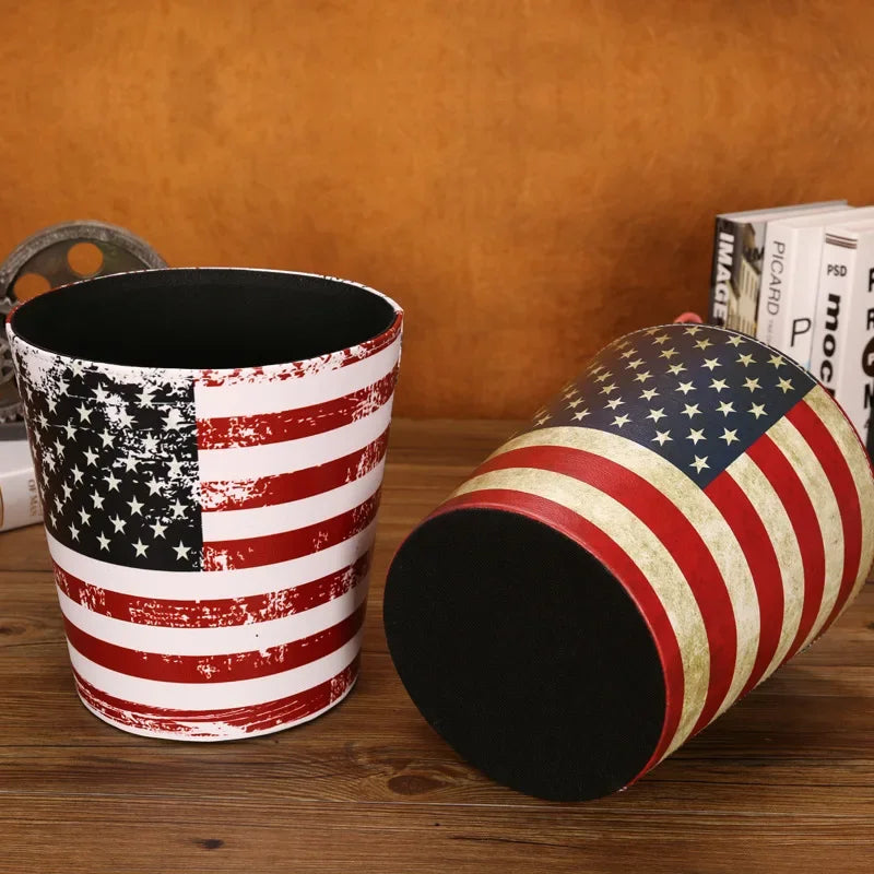 European Leather Trash Can Household Large British Style Storage Bucket Lidless Waste Paper Basket Household Items