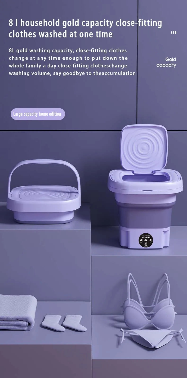 8L Portable Washing Machine Socks Underwear Panties Retractable Home Foldable Mini Washing Machine 3 Models With Spinning Dry