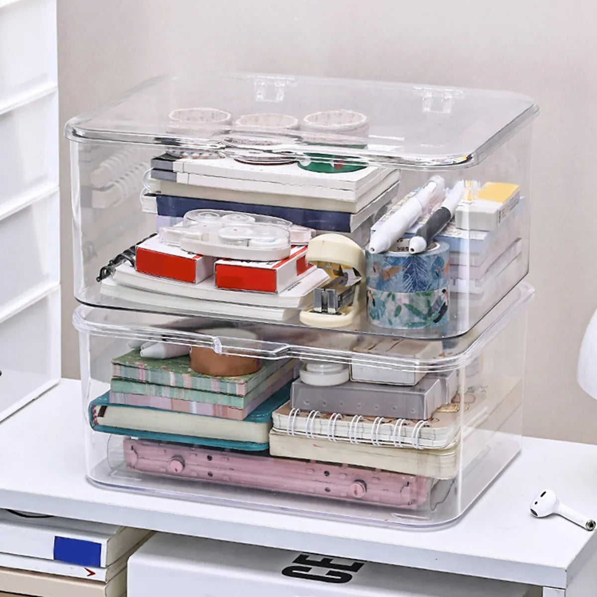Plastic Storage Box, Covered Storage Box, Flip Top Desktop Storage Container, Office Supplies, Stationery, Cosmetics Storage