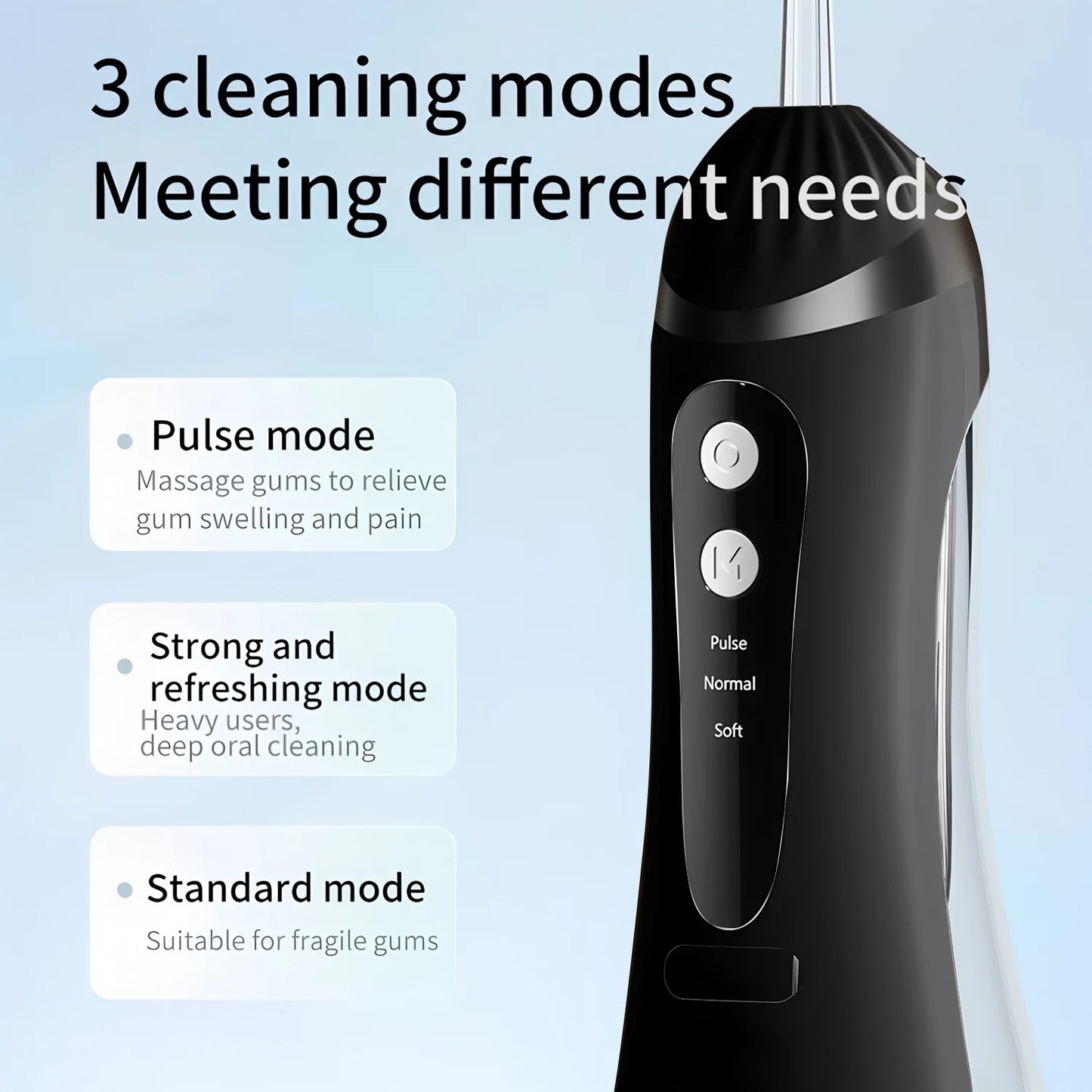 A16 Portable Cordless Water Flosser 3 Cleaning Modes Waterproof Rechargeable 4 Nozzles Dental Cleaner for Gum Health