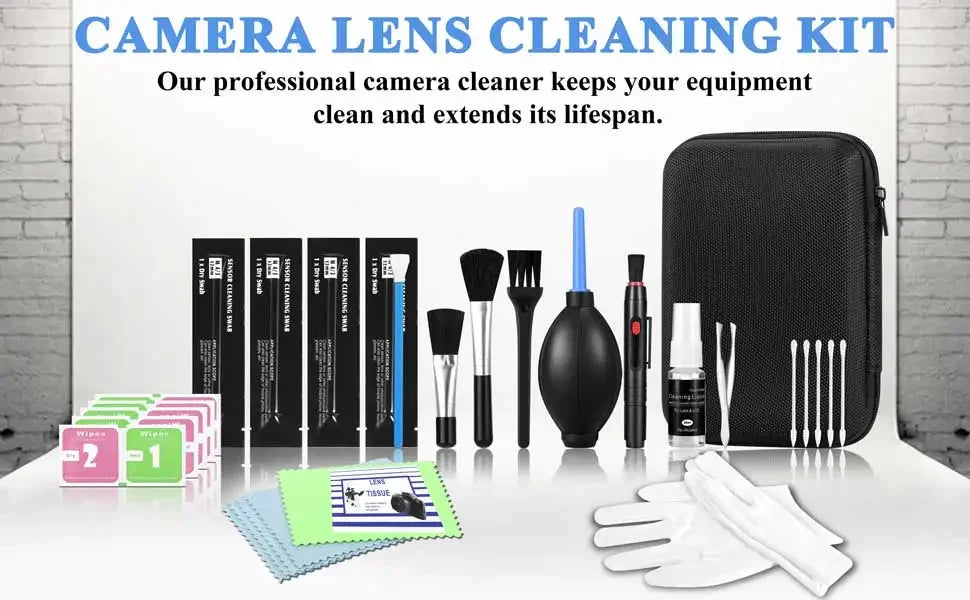 Camera Cleaning Kit, Professional Lens & Sensor Cleaner for DSLR Mirrorless, with Lens Pen, Air Blower, Brush, Cleaning Solution