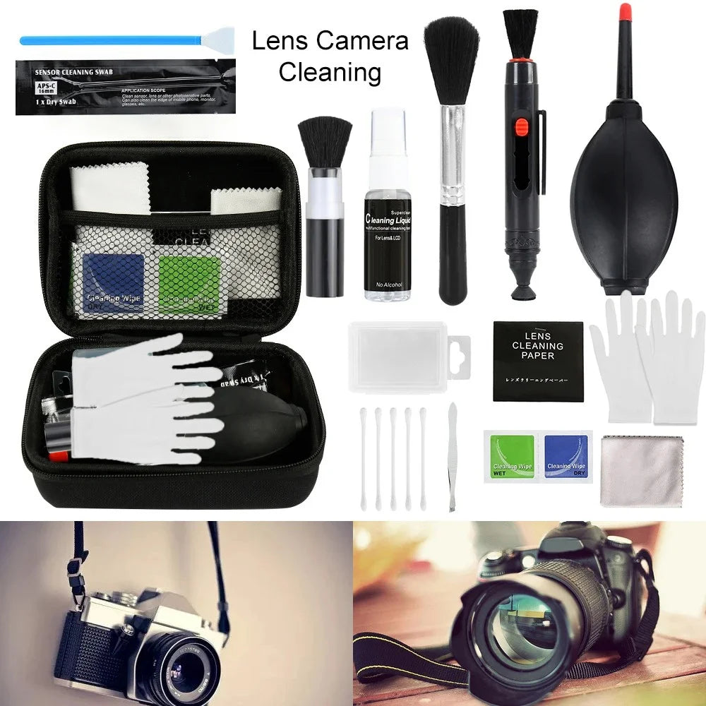 Camera Cleaning Kit, Professional Lens & Sensor Cleaner for DSLR Mirrorless, with Lens Pen, Air Blower, Brush, Cleaning Solution