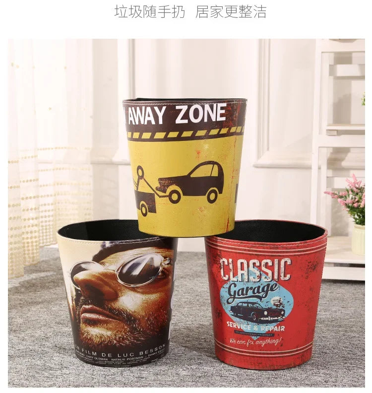 European Leather Trash Can Household Large British Style Storage Bucket Lidless Waste Paper Basket Household Items