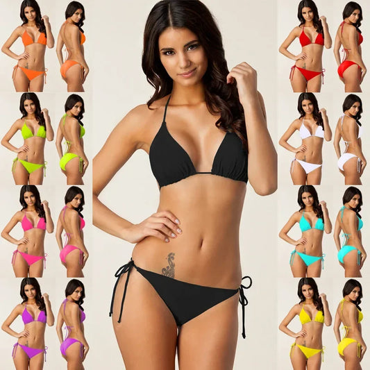 Sexy Solid Bikini Classic Quality Swimsuit Bikini Female Low Waist Plus Size Swimwear Women Beach Mini Bikini Set Bathing Suit