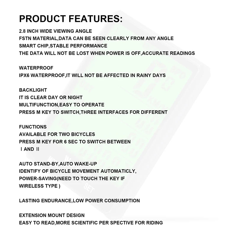 WEST BIKING Bike Compuer Stopwatch IPX6 Waterproof 2.8In Cycling Speedometer Wireless Multifuction 2 Backlight Modes Odometer