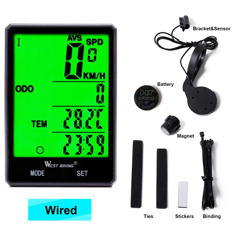 WEST BIKING Bike Compuer Stopwatch IPX6 Waterproof 2.8In Cycling Speedometer Wireless Multifuction 2 Backlight Modes Odometer