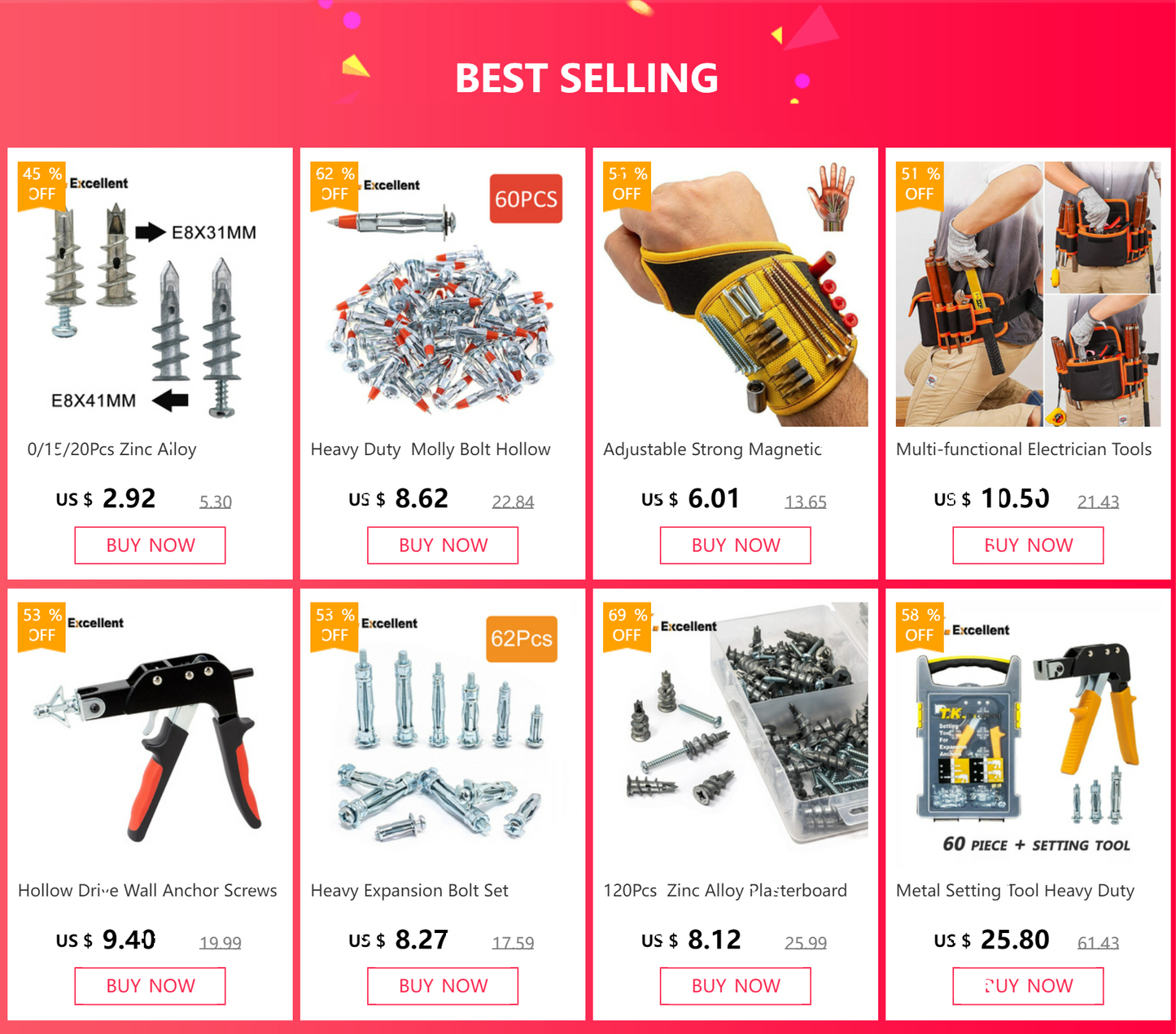 Heavy Duty  Molly Bolt Hollow Drive Wall Anchor Screws Kit Drywall Cavity Plug Dowel for Plasterboard Hanging Fasteners