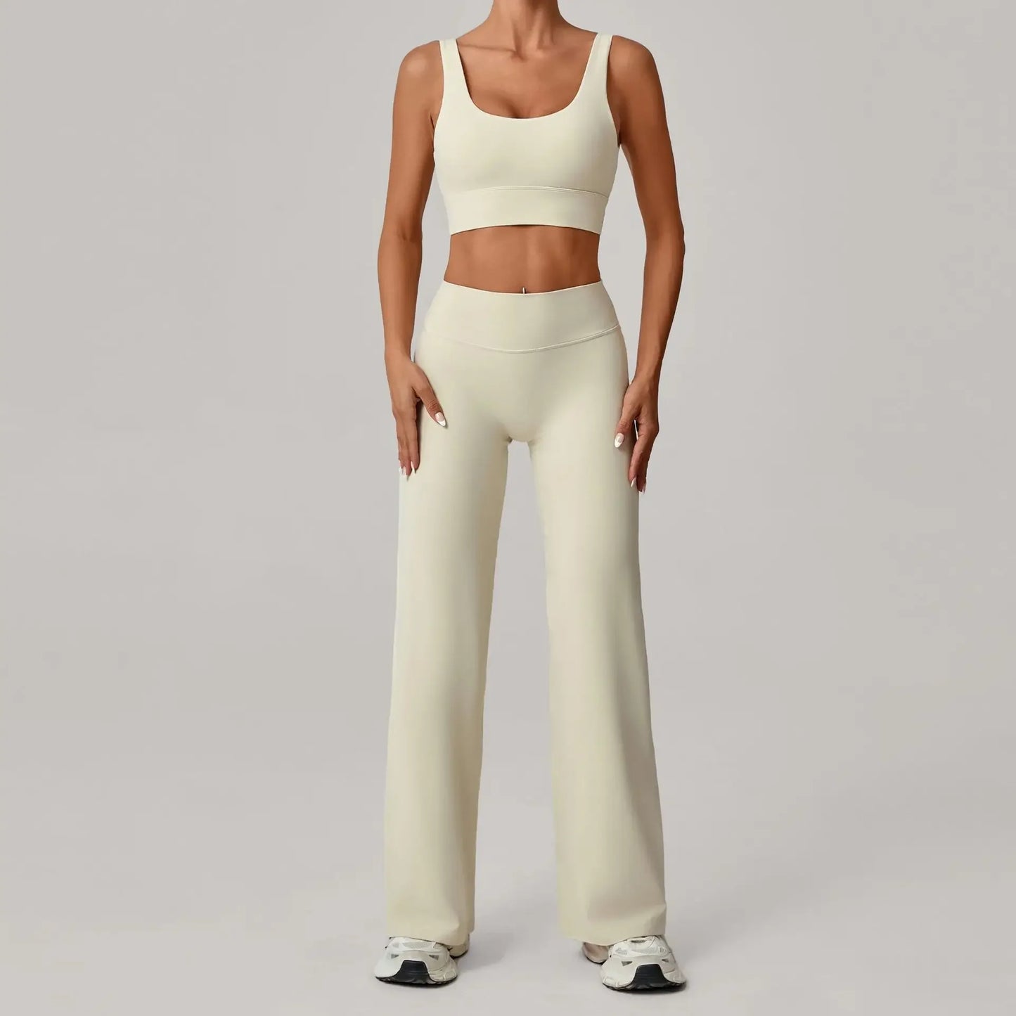 New Women Yoga Set Double Strap Bra Straight Leg Pants Quick Dry Gym Fitness Workout Clothes Outdoor Running Sports Set