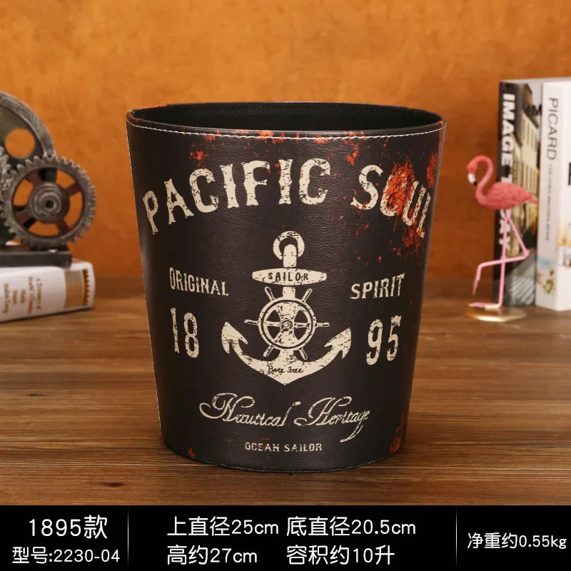 European Leather Trash Can Household Large British Style Storage Bucket Lidless Waste Paper Basket Household Items