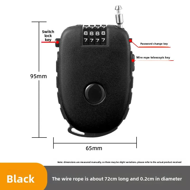 Portable Steel Wire Lock, Stretchable Steel Wire Helmet Lock, Baby Car Lock, Portable Treasure Ruyi Steel Wire Portable Lock