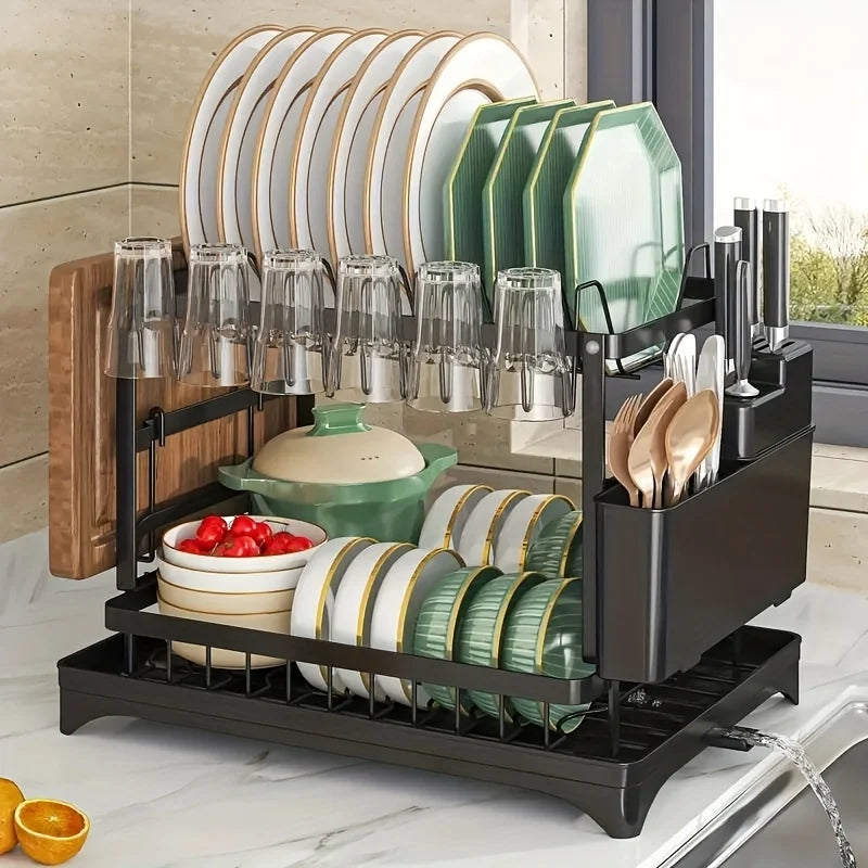 Kitchen bowl rack, drain rack，1pc Double-layer Tableware Drain Rack, Chopsticks Water Cup Cutting Board Kitchen Storage Rack, La