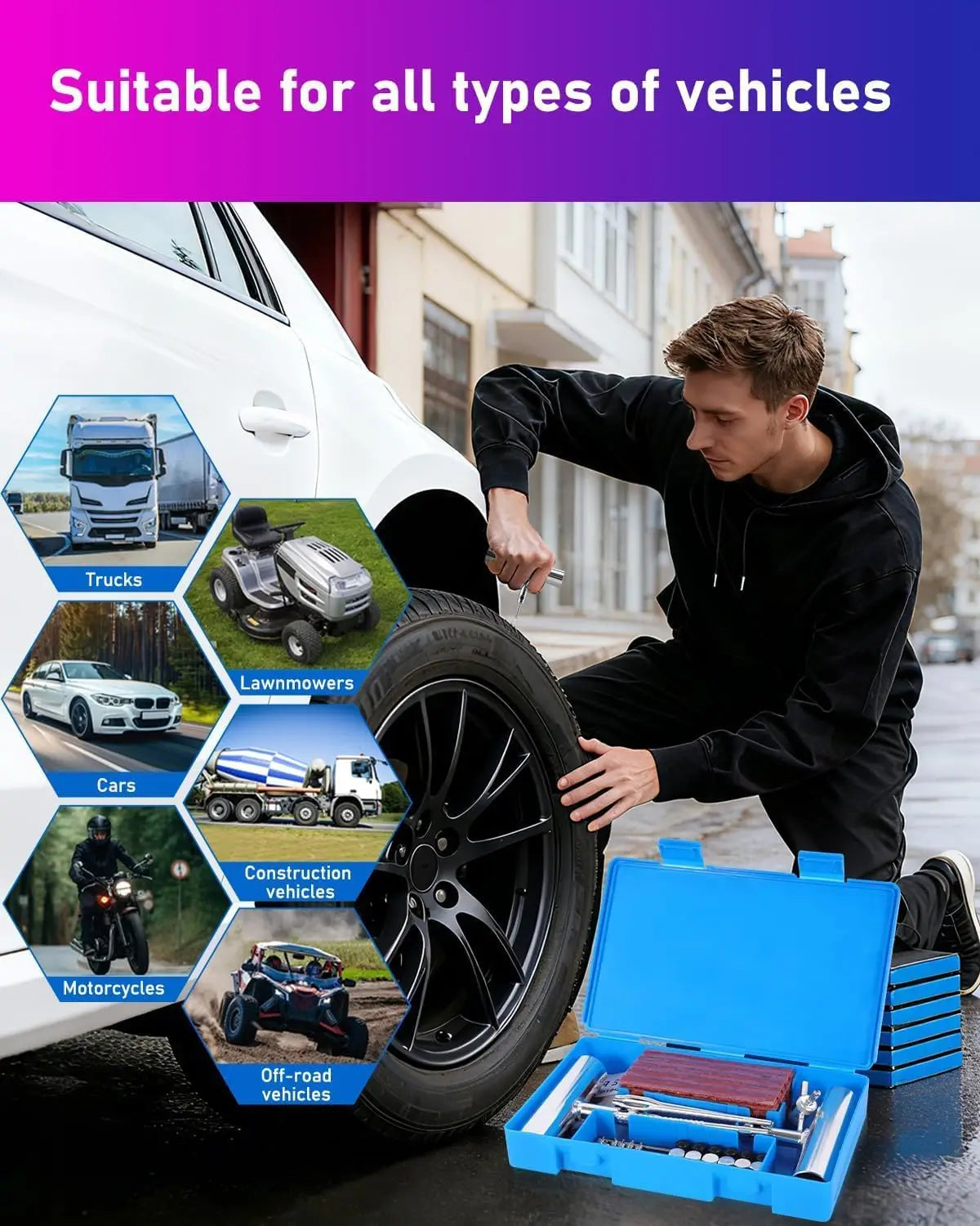 Tire Repair Kit 59pcs Heavy Duty Tire Plug Set, Tire Repair Kit,Heavy Duty Tire Plug Kit