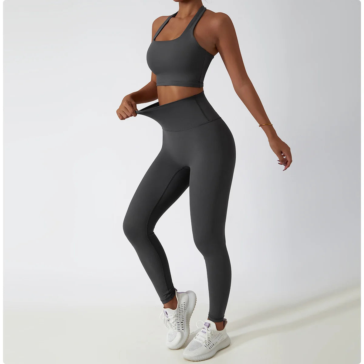 2 PCS Sportswear Women Yoga Set Gym Clothes Athletic Wear Yoga Suits Fitness Set Tracksuits Sports Bra Long Sleeve Gym Leggings