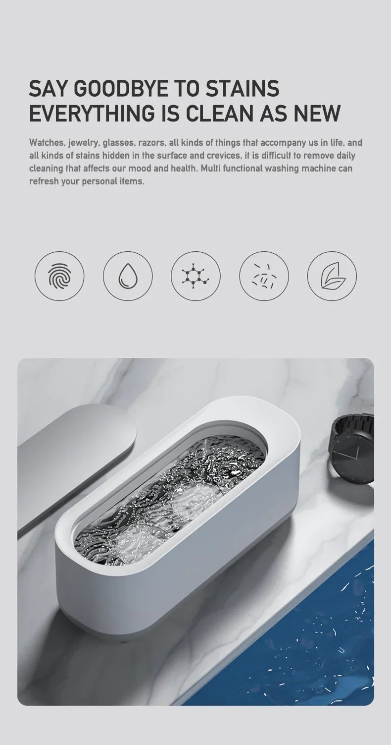 Ultrasonic Cleaning Machine Vibration Cleanser Wash Cleaner Jewelry Glasses Cleaner Watch Cleaning Makeup Brush Cleaning Tool