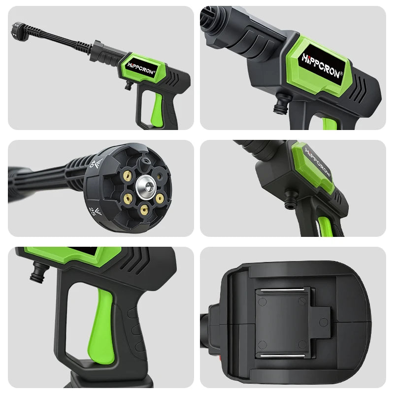 Hippcron Cordless Pressure Washer 1450PSI Portable Power Cleaning 6-in-1 Adjustable Nozzle All-in-One for Car Home Garden
