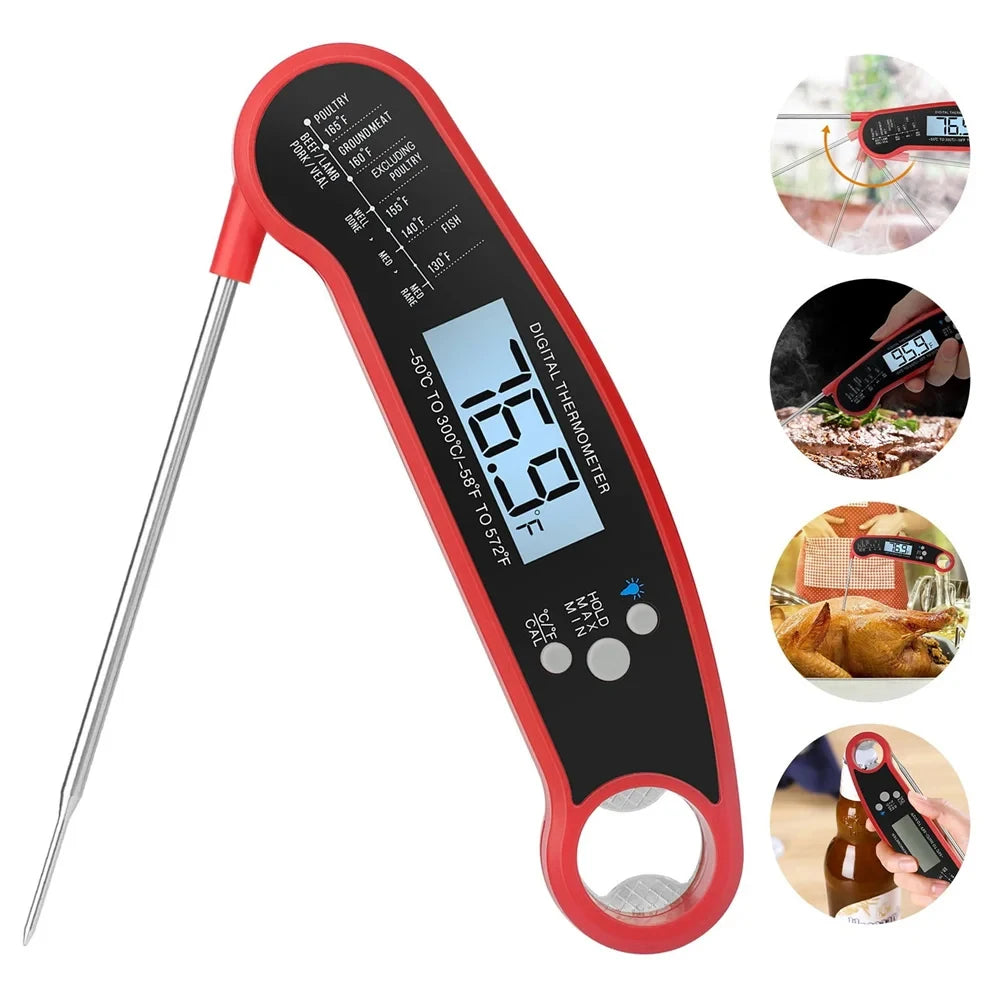 Multifuction Digital Thermometer with Foldable Probe for Cooking Food and Meat Waterproof & Instant Read for Kitchen Baking BBQ、