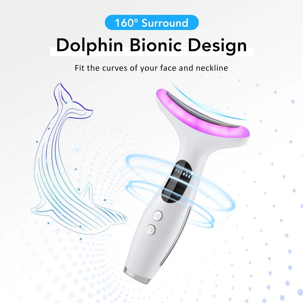 Neck Massager EMS Facial Lift 7 Light Modes Electric Skin Tightening Device LED Photon Therapy Beauty Instrument Anti Wrinkle