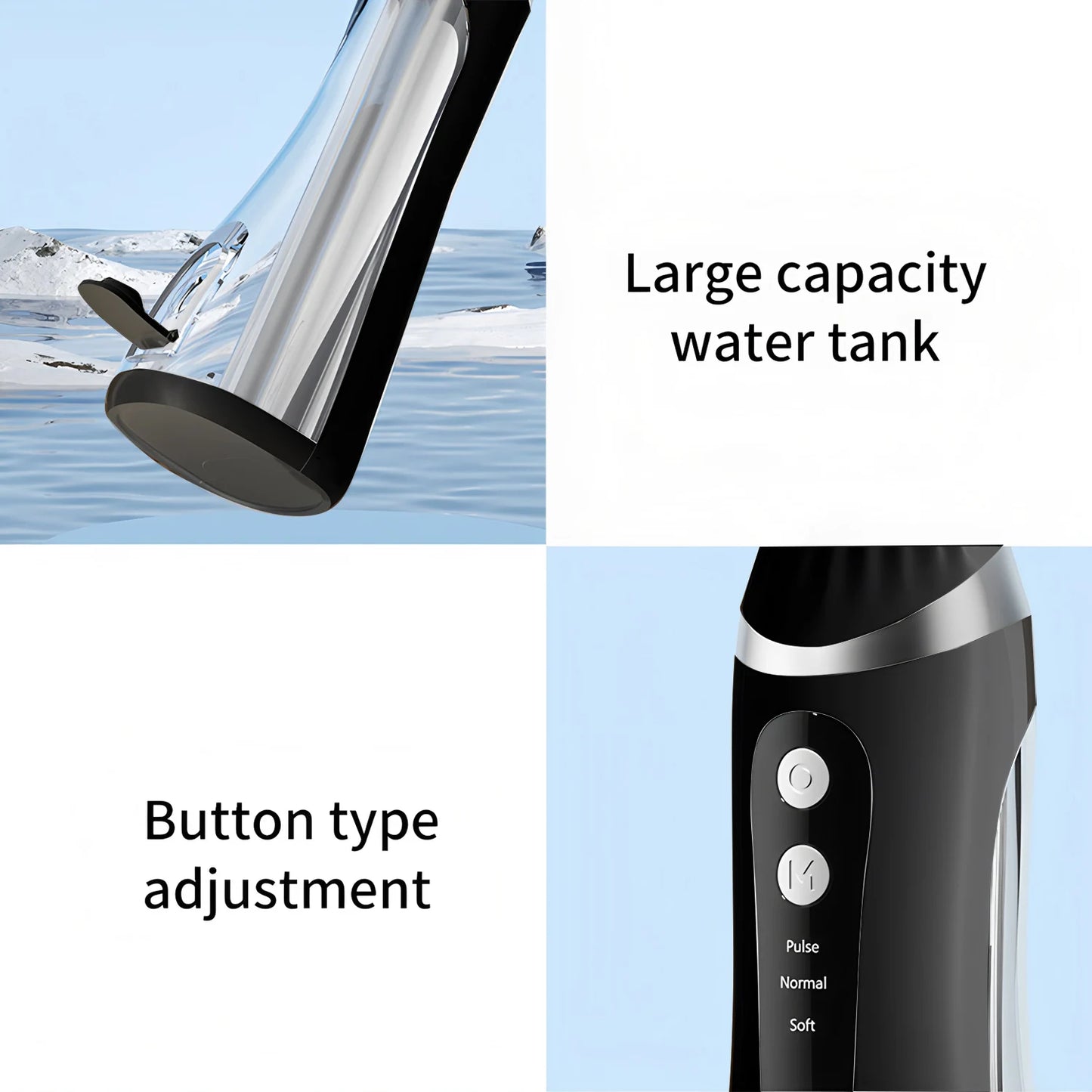A16 Portable Cordless Water Flosser 3 Cleaning Modes Waterproof Rechargeable 4 Nozzles Dental Cleaner for Gum Health