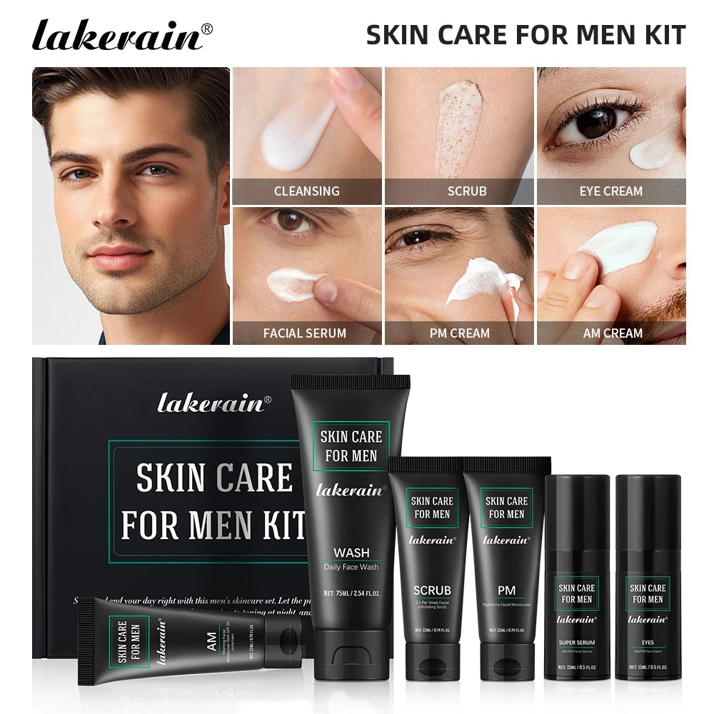 Skin Care Set for Men Essential Routine Daily Face Wash Facial Scrub Moisturizer SPF Night Cream Hydrated Skin Gifts For Men Ski