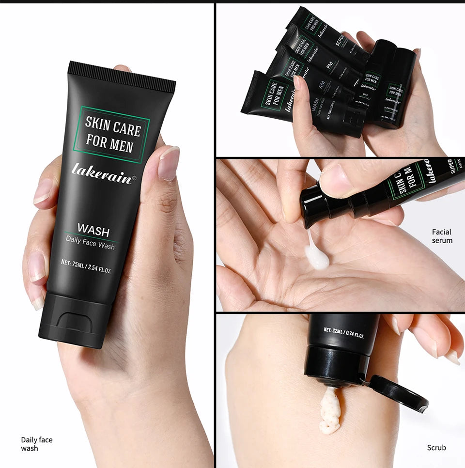 Skin Care Set for Men Essential Routine Daily Face Wash Facial Scrub Moisturizer SPF Night Cream Hydrated Skin Gifts For Men Ski