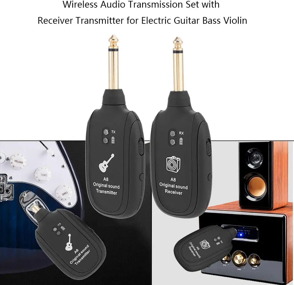Miwayer A8 Guitar Wireless System - Built-in Rechargeable Transmitter & Receiver for Electric Guitar/Bass