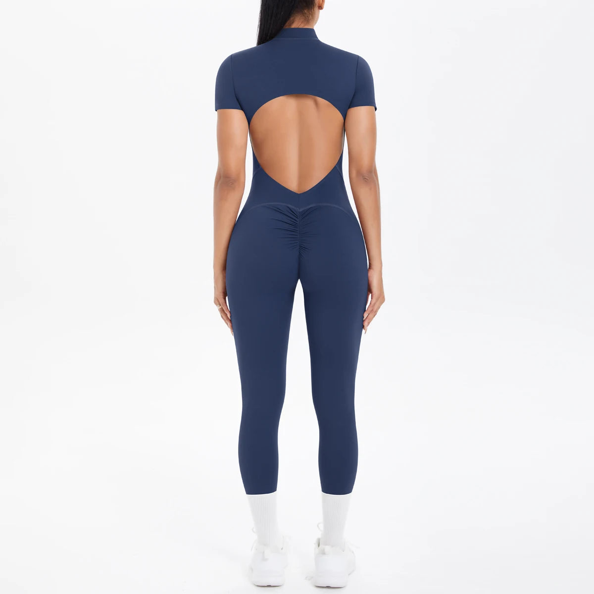 Sexy Backless Bodycon Scrunch Jumpsuit Raises Butt Women Dance Fitness Overalls Push Up