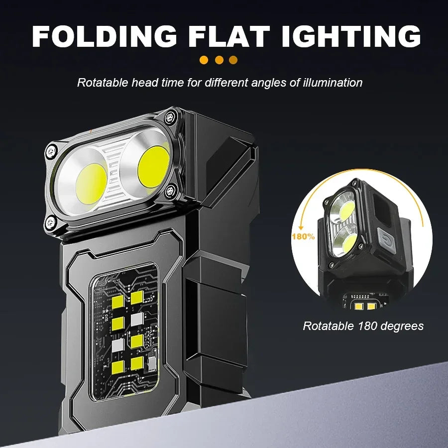 Portable LED COB Flashlight Rechargable Lantern Portable Side COB Torch with Hat Clip Torch for Outdoor Camping Emergency Lamp