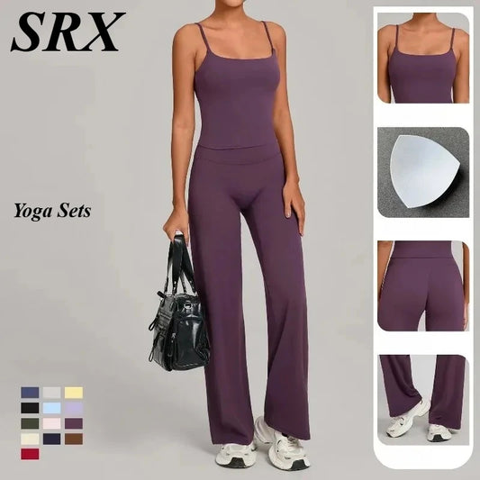 Women's Seamless Yoga Sets Sports Fitness Nude Beauty Back Bra Loose Leggings Slimming Suits Outdoor Running Workout Gym Sets