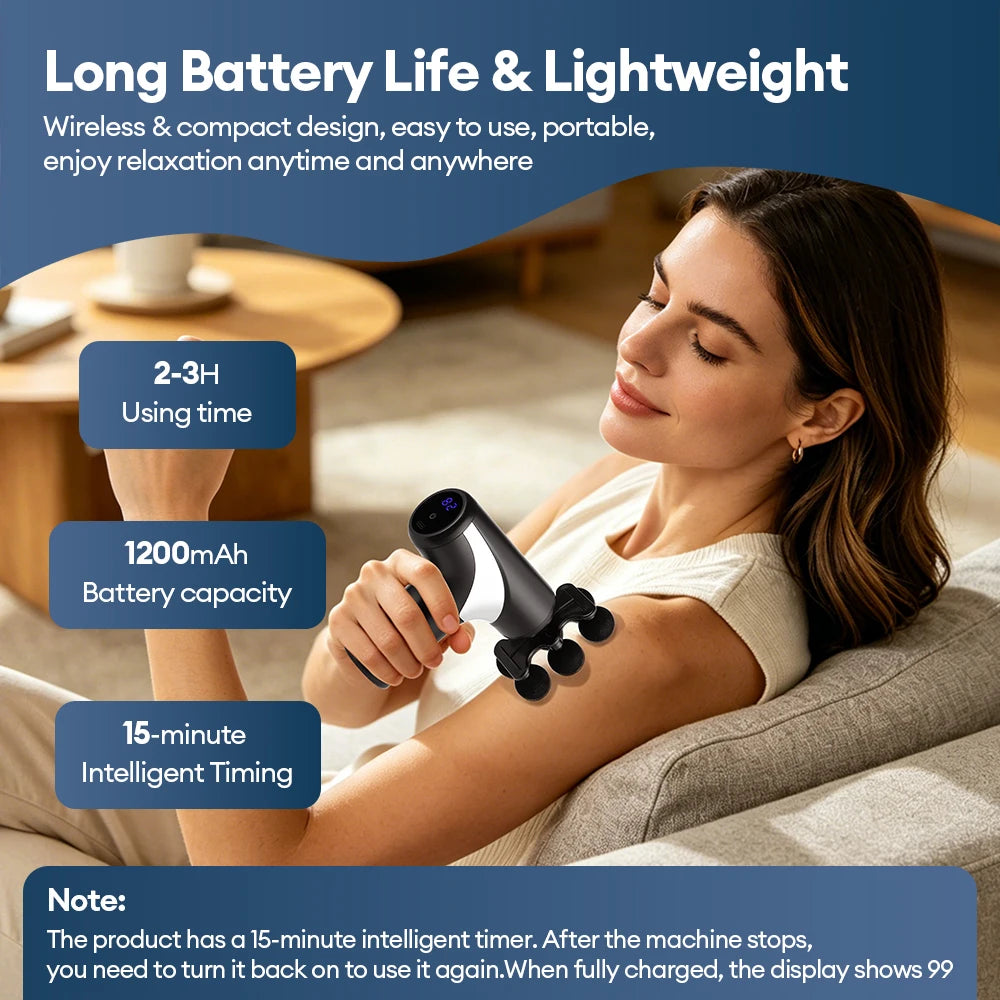 Portable Massage Gun 38 Gears Adjustment Intelligent Pressure Sensing Wireless Massager for Neck Back Leg Body Muscle Massager