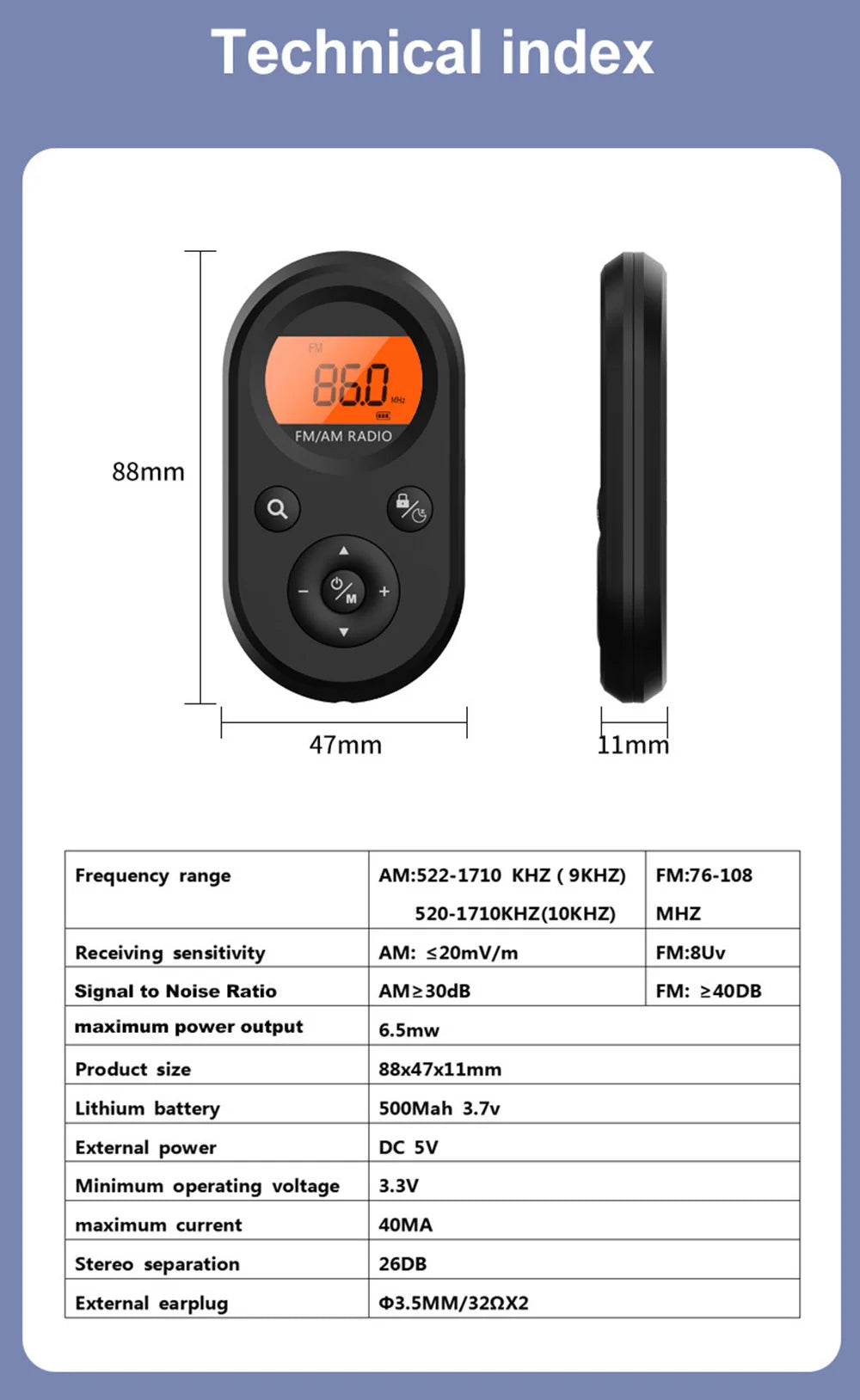 Portable Pocket Radio, Rechargeable AM/FM Radio with Long Battery Life, Stereo Earphone, Sleep Timer, Small Digital Transistor
