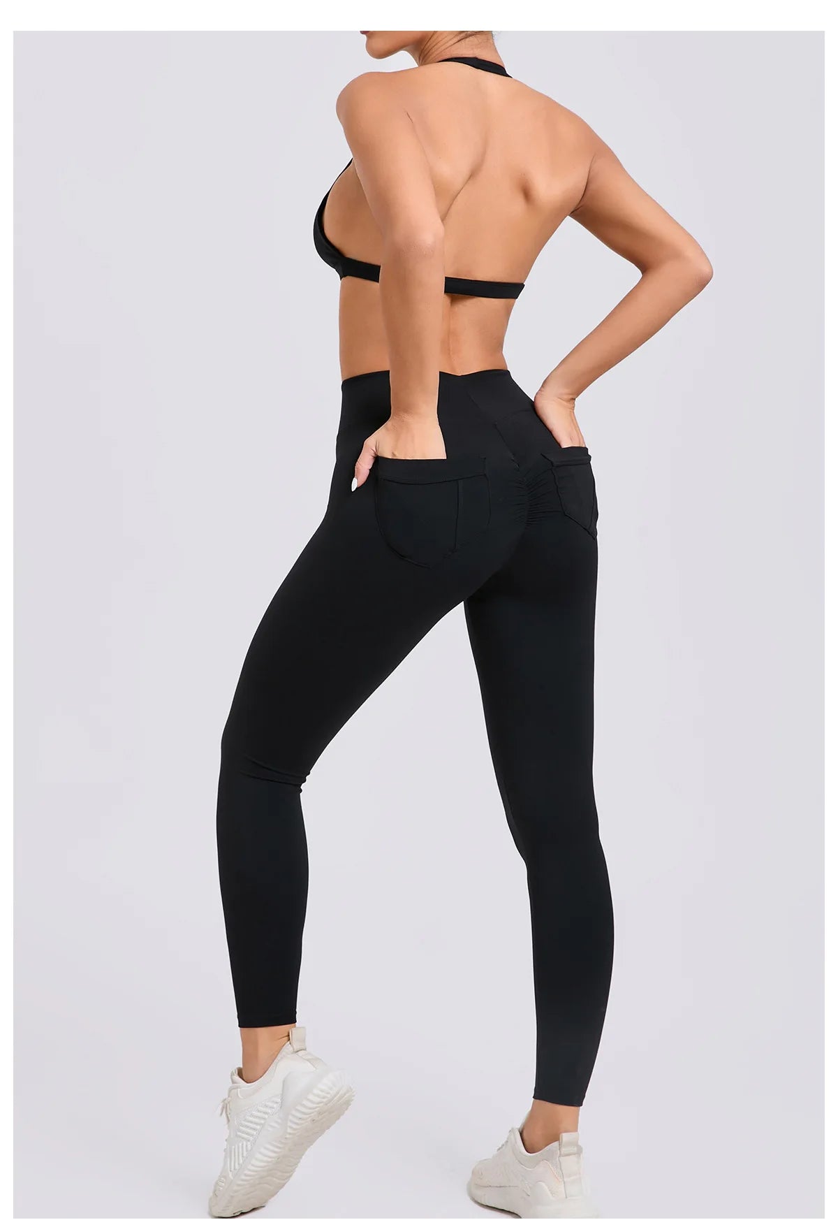 Workout Set for Women Quick Dry Yoga Outfit Seamless Sports Bra High Waist Gym Leggings with Pockets Running Fitness