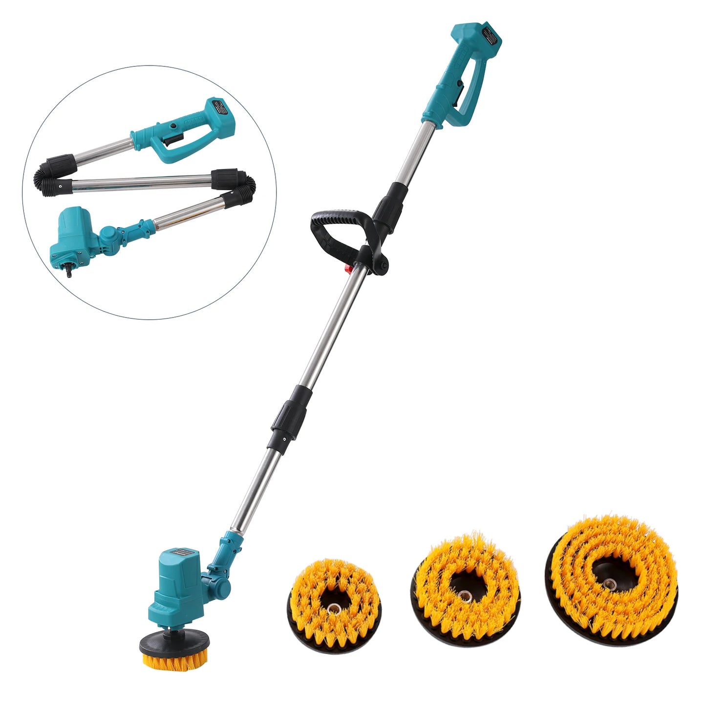 Cordless Cleaning Brush Multi-Surface Adjustable Speed 60dB Quiet Interchangeable Brush Heads for Kitchen Bathroom, No battery