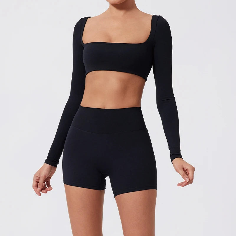 New Long sleeve Shirt Sports Set Women Fitness Tights Yoga Set Crop Top Running High Waist Gym Set Womens Outfits Yoga Clothing