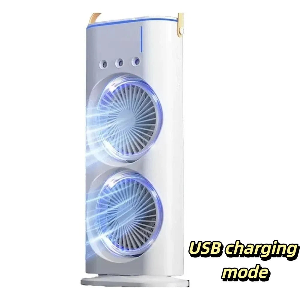 Household 3 In 1 Air Conditioner Dual-Head Portable Humidifier Adjustable Wind Speed Desktop Cooling Fan Air Cooler Bedroom