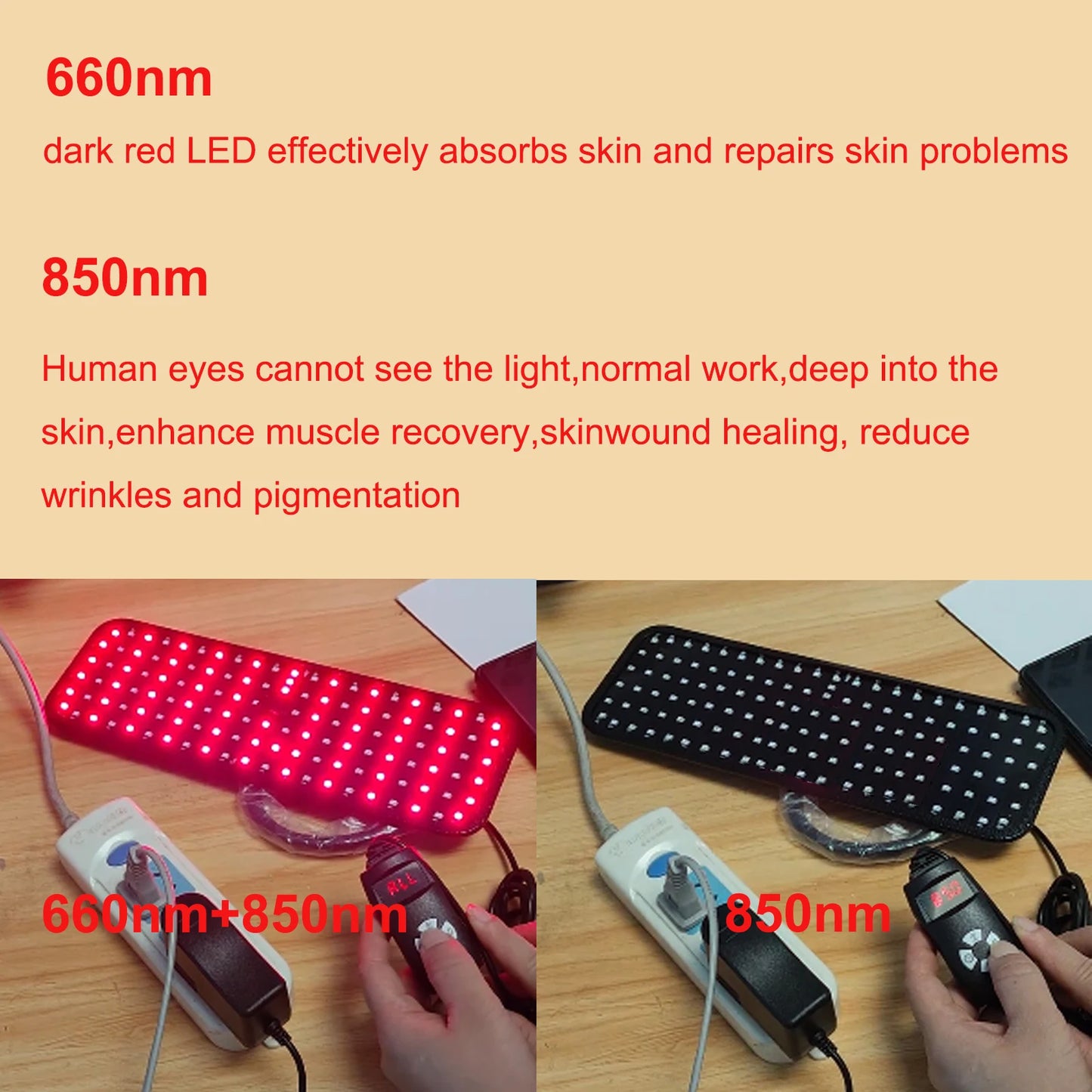 660nm 850nm Near Infrared Light Panel Red Light Lamp With Timer Face and Body Home Use