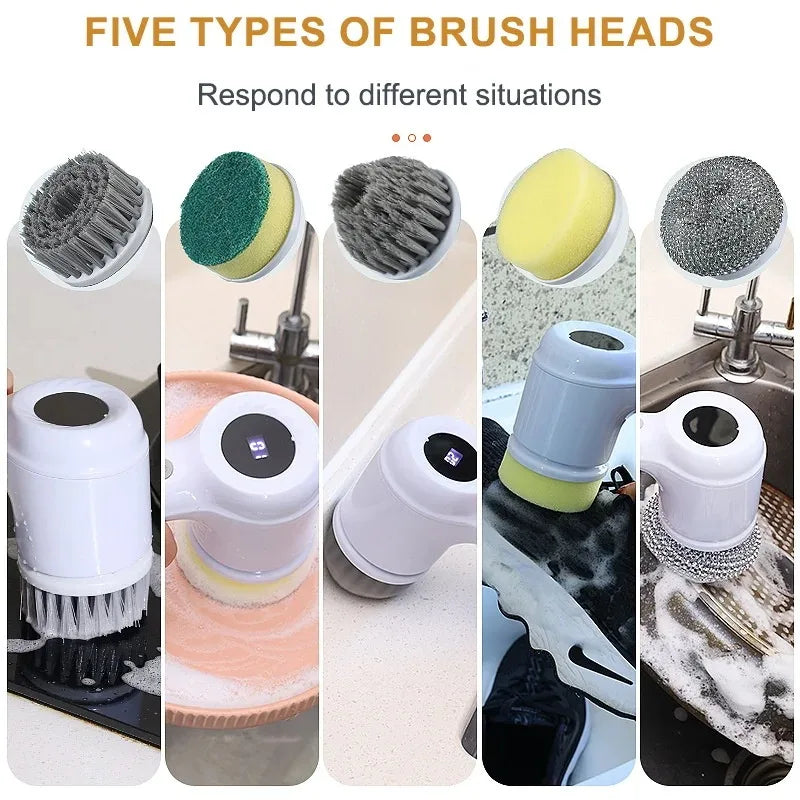 Electric Cleaning Brush Electric Spin Scrubber Bathroom Cordless Cleaning Brush Power Scrubber with 5 Replaceable Brush Heads