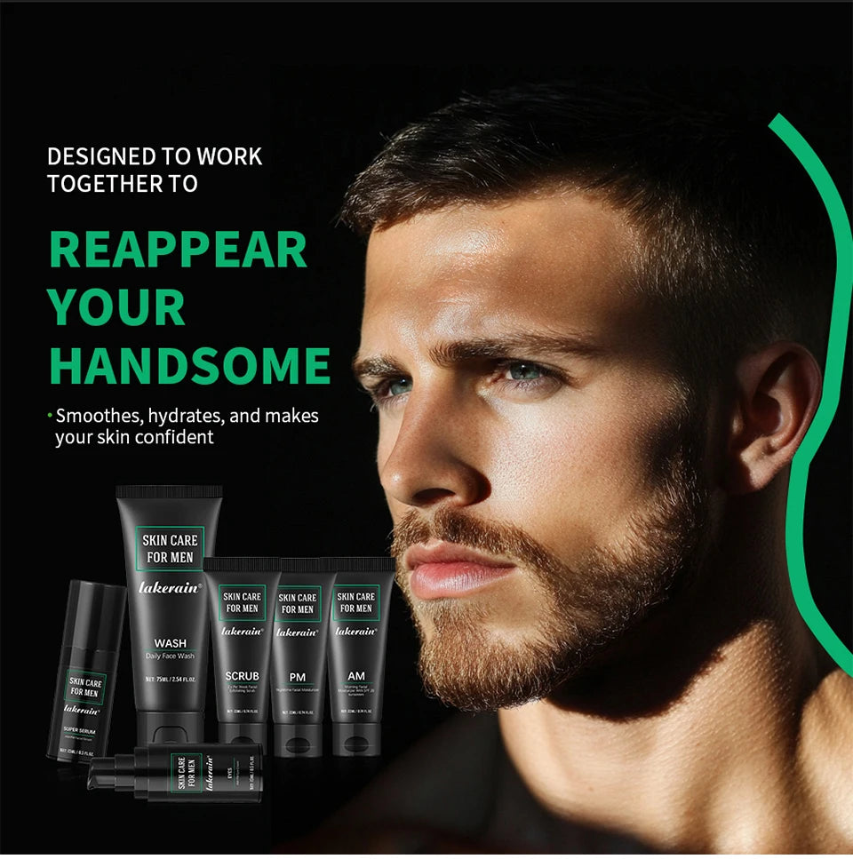 Skin Care Set for Men Essential Routine Daily Face Wash Facial Scrub Moisturizer SPF Night Cream Hydrated Skin Gifts For Men Ski