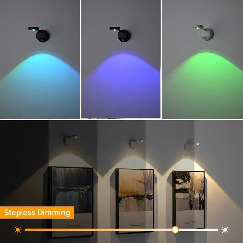 KFV Wireless Wall Light Rechargeable Poster Light Intelligent Human Sensing Dimmable Led RGB Spotlight Lighting Pictures Light