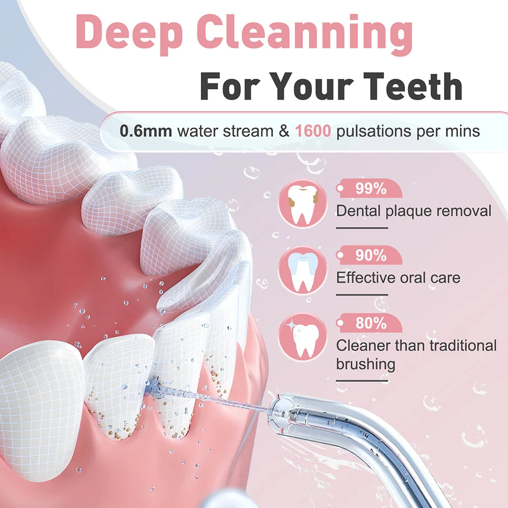 Cordless Oral Irrigator Portable 3 Cleaning Modes Waterproof  Dental Cleaner with 4 Nozzles for Gum Cleaning Dental Floss Device