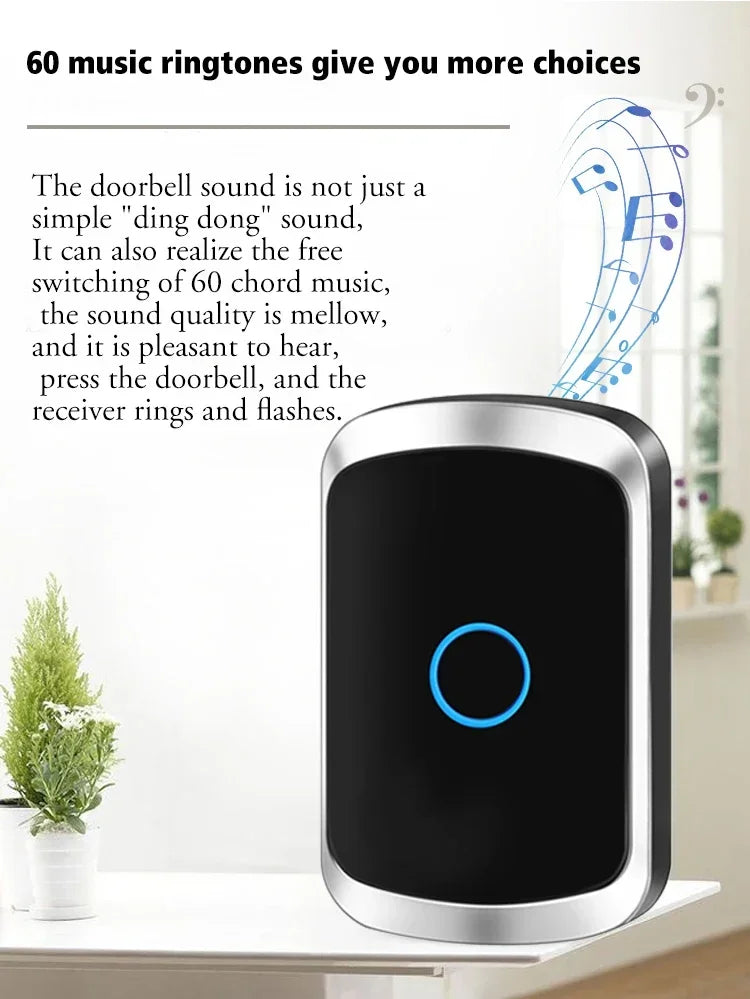 Self-Powered Wireless Doorbell – Waterproof Design, No Battery Needed, 150M Range, Smart Home Compatible