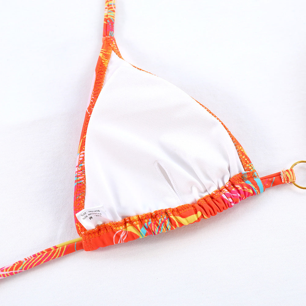 2024 New Sexy Bikini Sets Women Swimwear Printed Halter Lace-Up Thong Swimsuit Women's Bathing Suit biquinis Beachwear